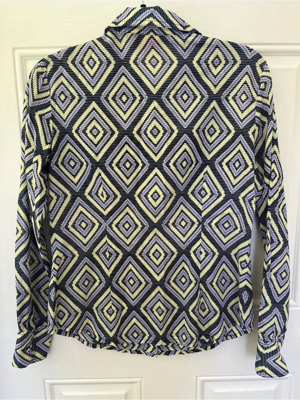 Tory Burch Size 6 Yellow and Black Geometric‎ Button-Up Blouse Preppy